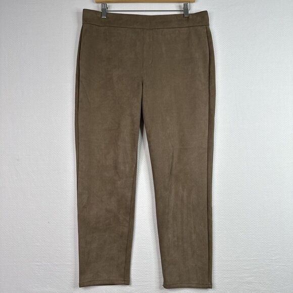 Curve Appeal Pants Womens Faux Leather Suede Large Brown Pull On Legging Stretch - Picture 11 of 11